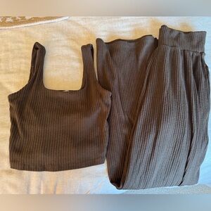 Abercrombie chocolate brown tank top and flare pants matching set